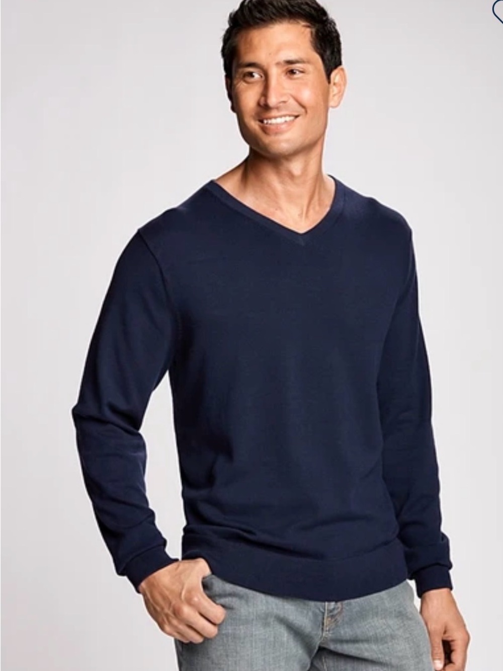 Cutter & Buck Men's V-Neck Longsleev Sweater in Navy Ribbed M